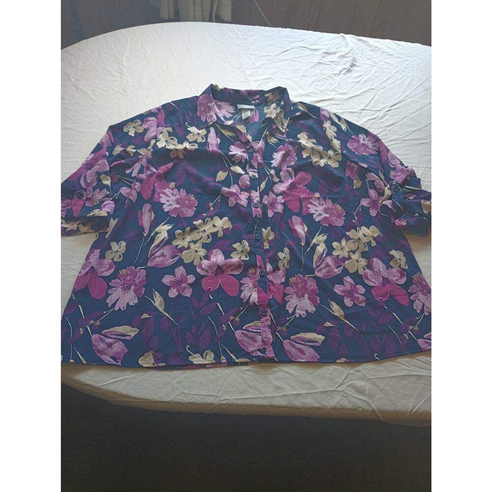 Catherines Women Button Down Sheer Floral Blouse Size 2X Pop Over‎